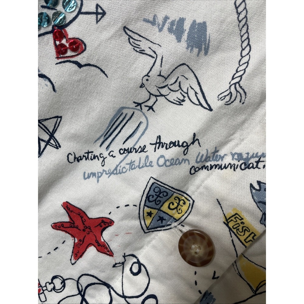 Vintage GRAFF Cropped Embellished Jacket Nautical Coastal Doodle Print Women's S - Picture 4 of 15